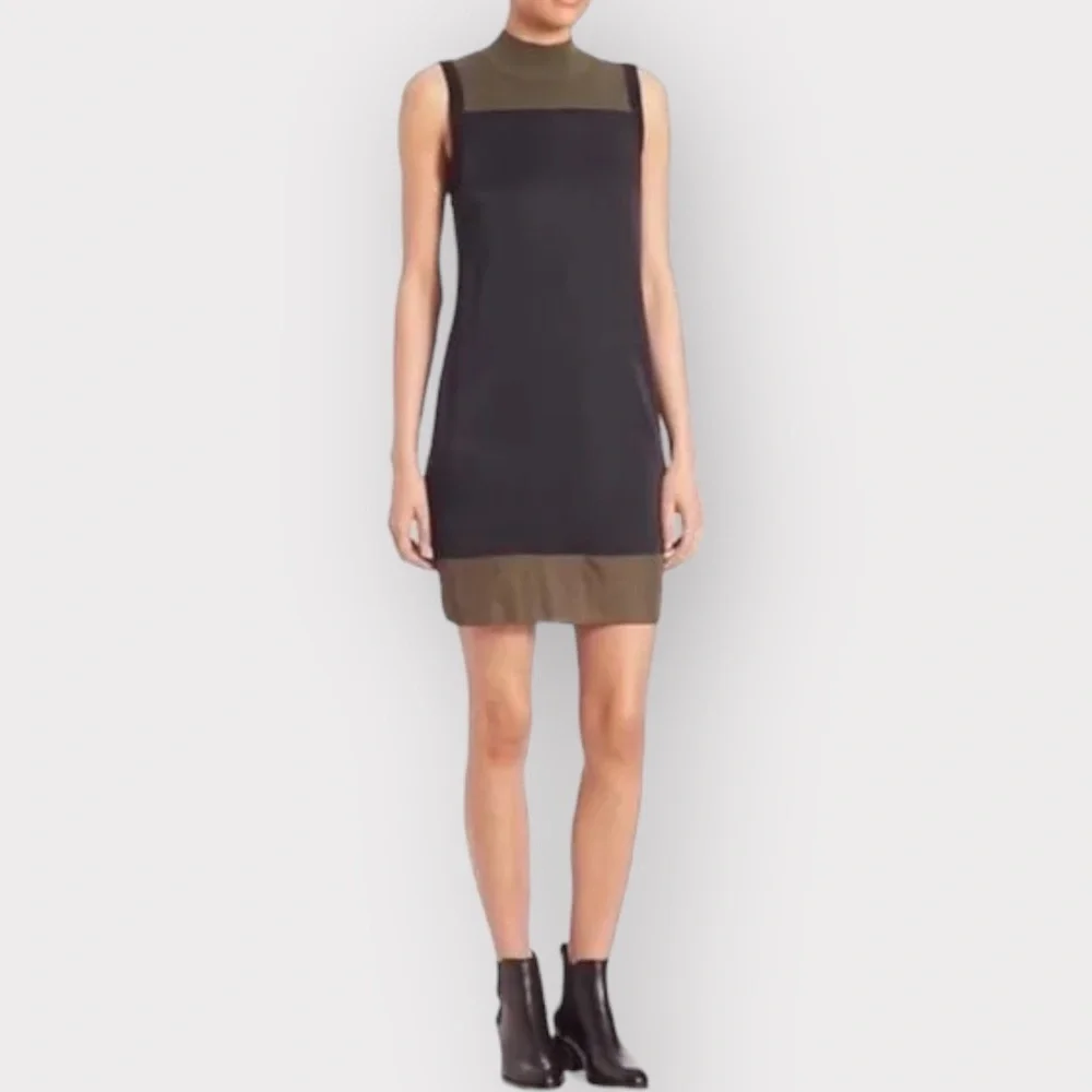 RAG & BONE Vivienne Color Block Mock Neck Dress Black & Green (Sz S) - Picture 6 of 6